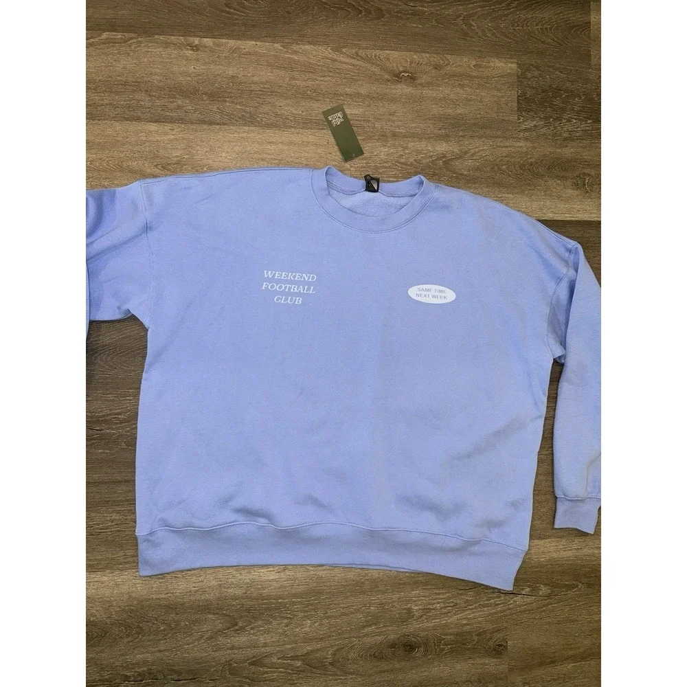 Womens Oversized Pullover Fleece Sweatshirt Football Club Light Blue Size XS - Picture 4 of 13